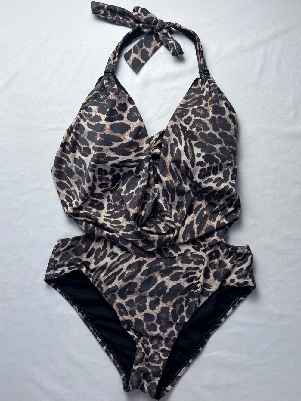 Leopard Print One-Piece Swimsuit - Brown/Black
